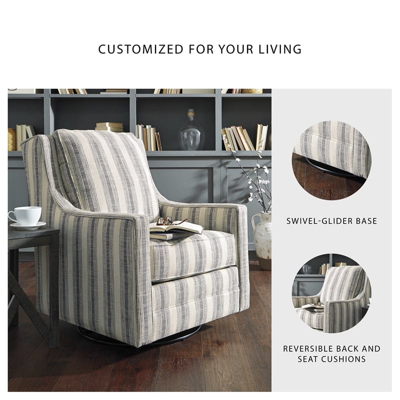 Signature Design by Ashley Kambria Swivel Glider Accent Chair in Ivory and Black