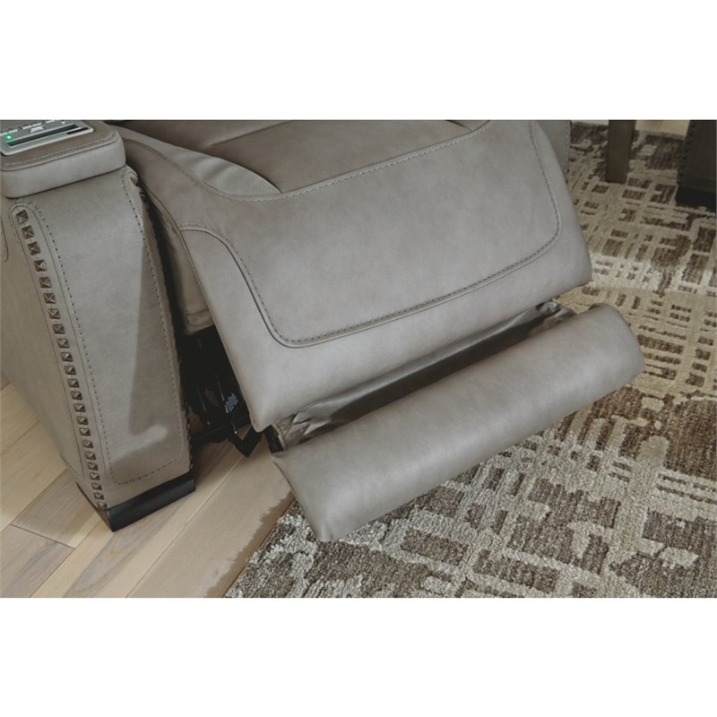 Signature Design by Ashley The Man-Den Leather Power Reclining Sofa in Gray