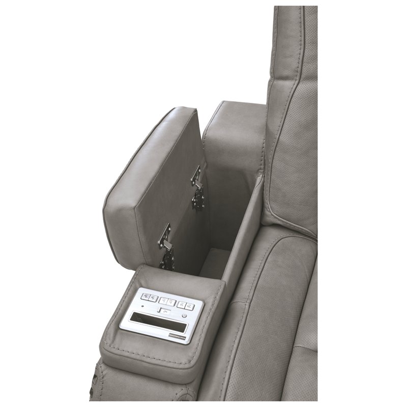 Signature Design by Ashley The Man-Den Leather Power Reclining Sofa in Gray