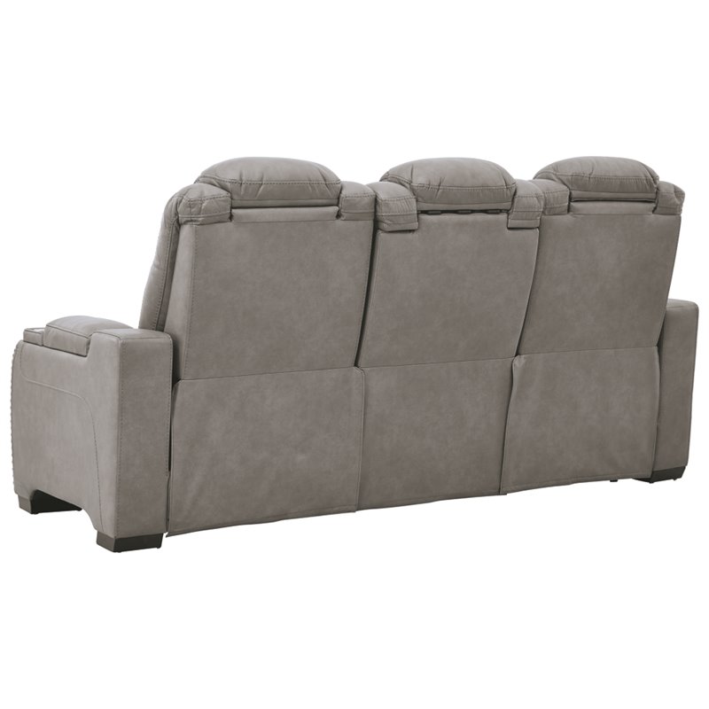 Signature Design by Ashley The Man-Den Leather Power Reclining Sofa in Gray