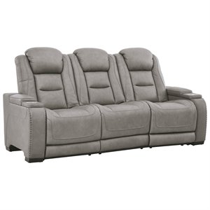 signature design by ashley the man-den leather power reclining sofa in gray