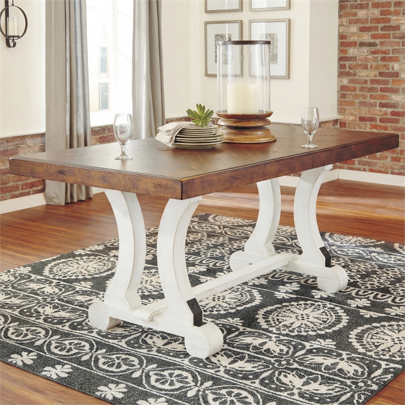 Signature Design by Ashley Valebeck Rectangular Dining Table in White and Brown