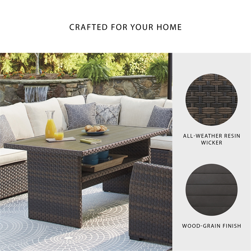 Signature Design by Ashley Easy Isle Patio Dining Table in Dark Brown and Beige