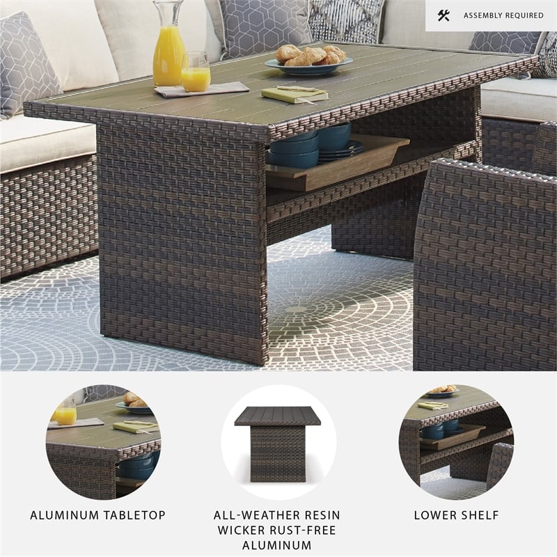 Signature Design by Ashley Easy Isle Patio Dining Table in Dark Brown and Beige