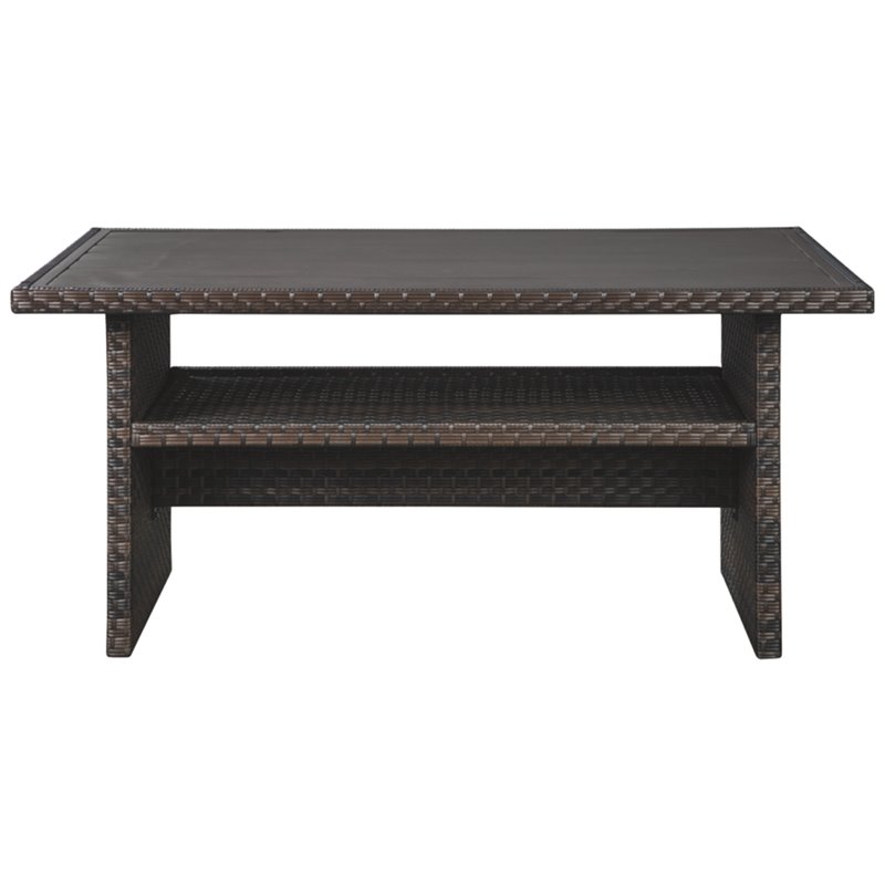 Signature Design by Ashley Easy Isle Patio Dining Table in Dark Brown and Beige