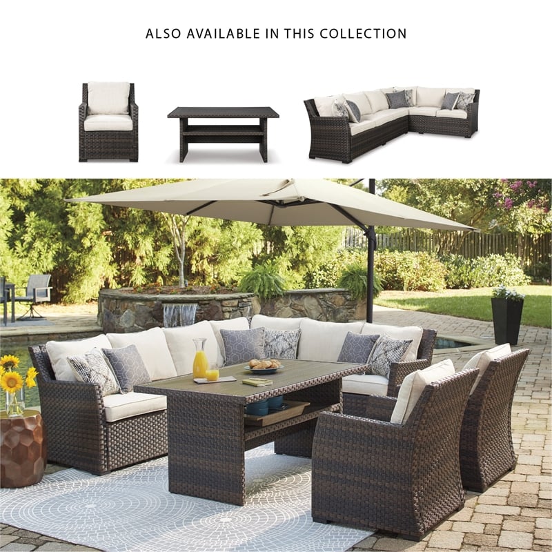 Signature Design by Ashley Easy Isle Patio Dining Table in Dark Brown and Beige