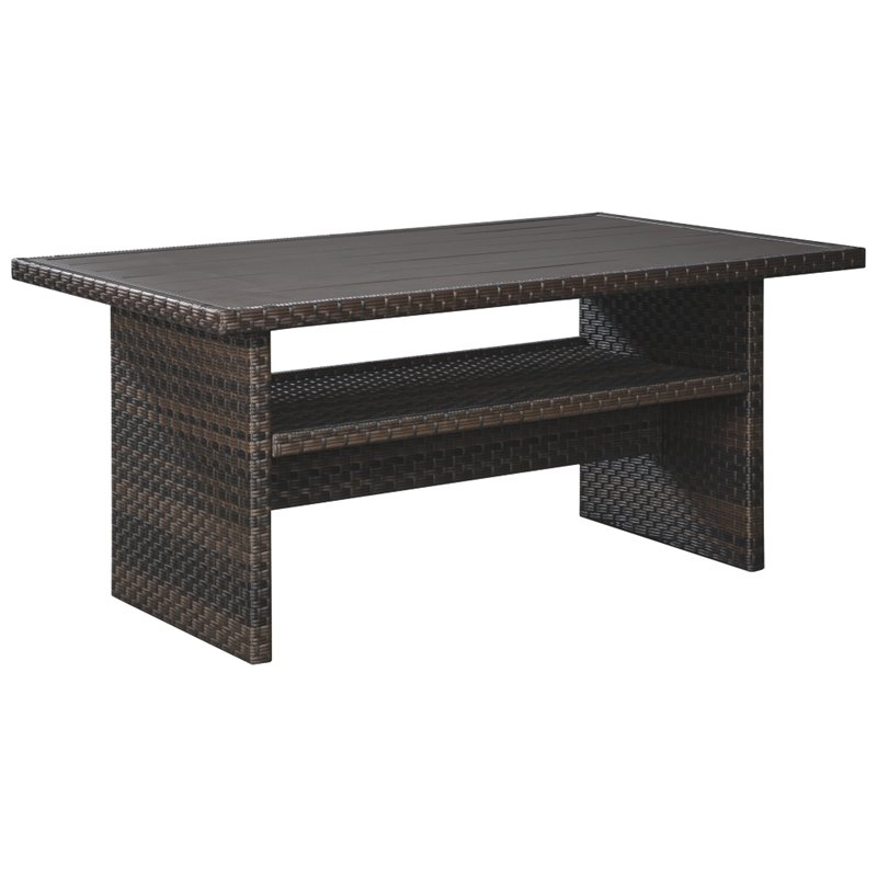Signature Design by Ashley Easy Isle Patio Dining Table in Dark Brown and Beige
