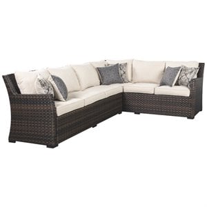 signature design by ashley easy isle 3 piece outdoor sectional set in dark brown