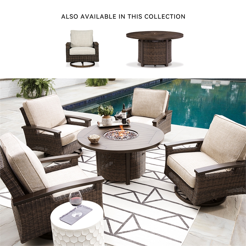 Signature Design by Ashley Paradise Trail Round Fire Pit Table in Medium Brown