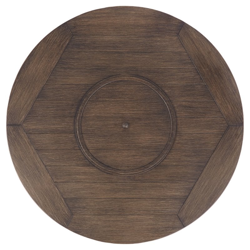 Signature Design by Ashley Paradise Trail Round Fire Pit Table in Medium Brown