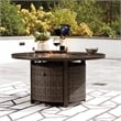 Signature Design by Ashley Paradise Trail Round Fire Pit Table in Medium Brown