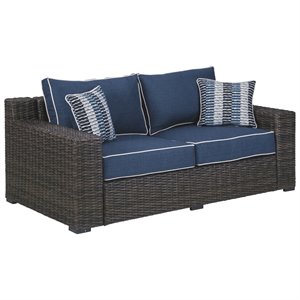 signature design by ashley grasson lane loveseat with cushion in brown and blue