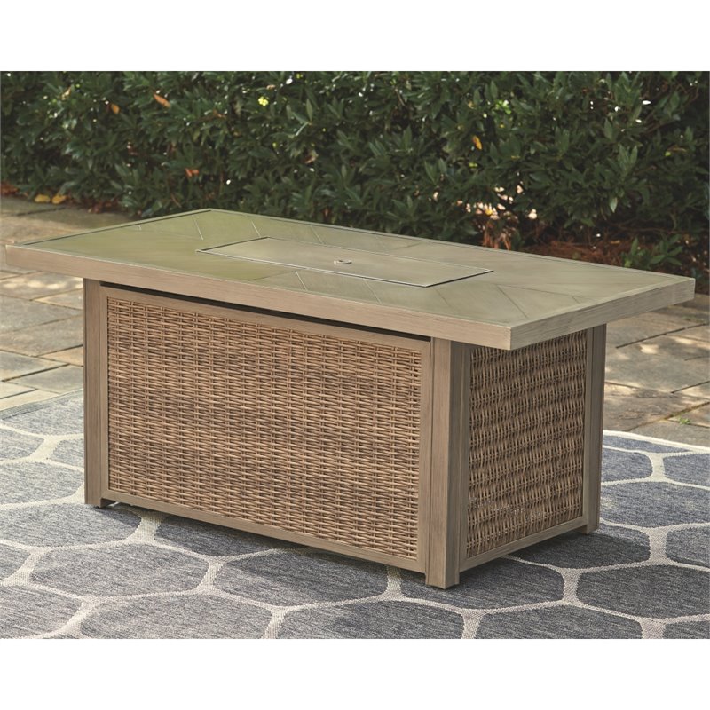 Signature Design by Ashley Beachcroft Rectangular Fire Pit Table in Beige