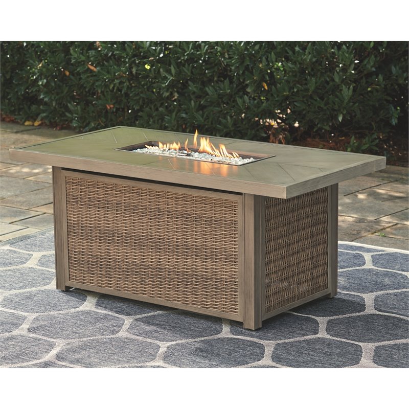 Signature Design by Ashley Beachcroft Rectangular Fire Pit Table in Beige
