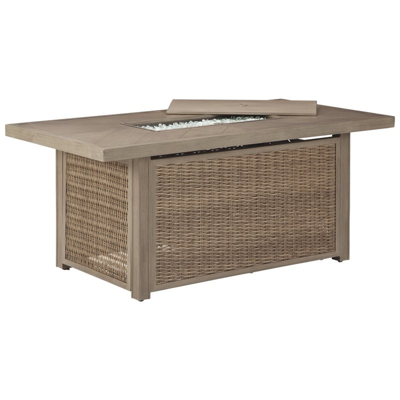 Signature Design by Ashley Beachcroft Rectangular Fire Pit Table in Beige