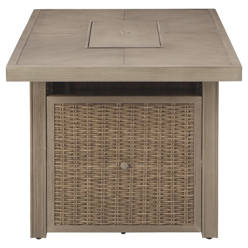 Signature Design by Ashley Beachcroft Rectangular Fire Pit Table in Beige