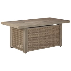 signature design by ashley beachcroft rectangular fire pit table in beige