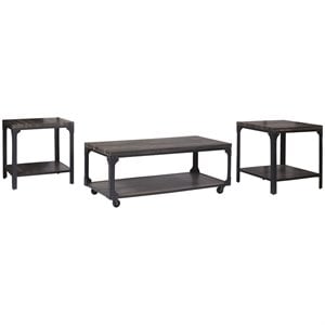 signature design by ashley jandoree 3 piece coffee table set in brown and black