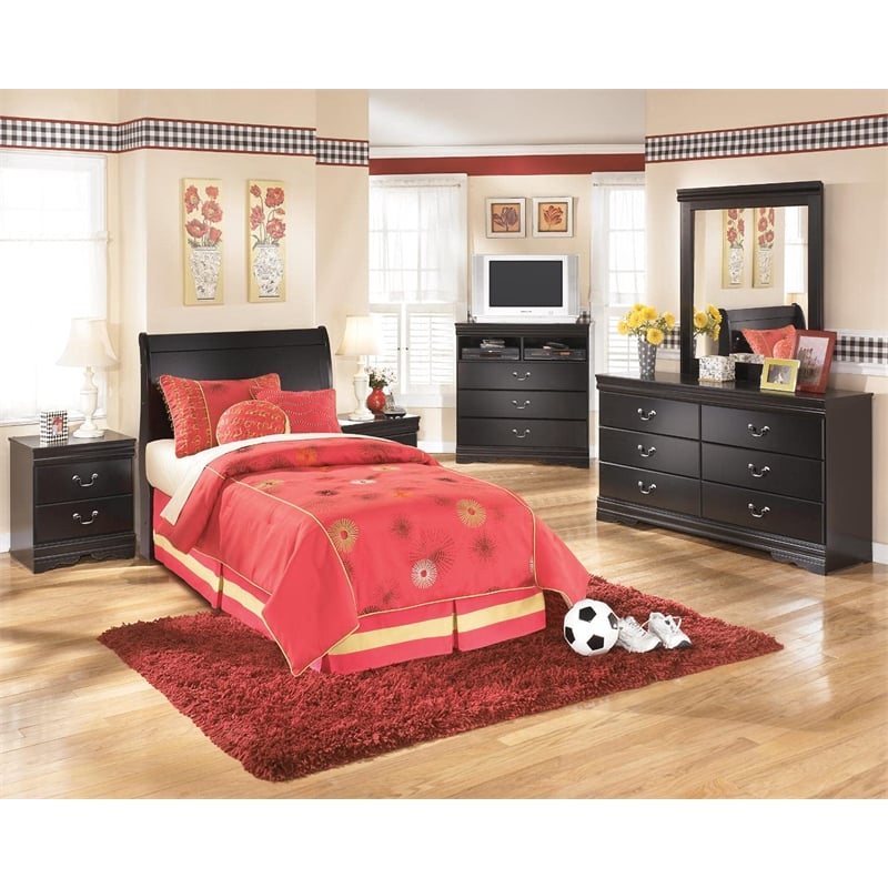 Signature Design by Ashley Huey Vineyards Wood Sleigh Twin Headboard in Black