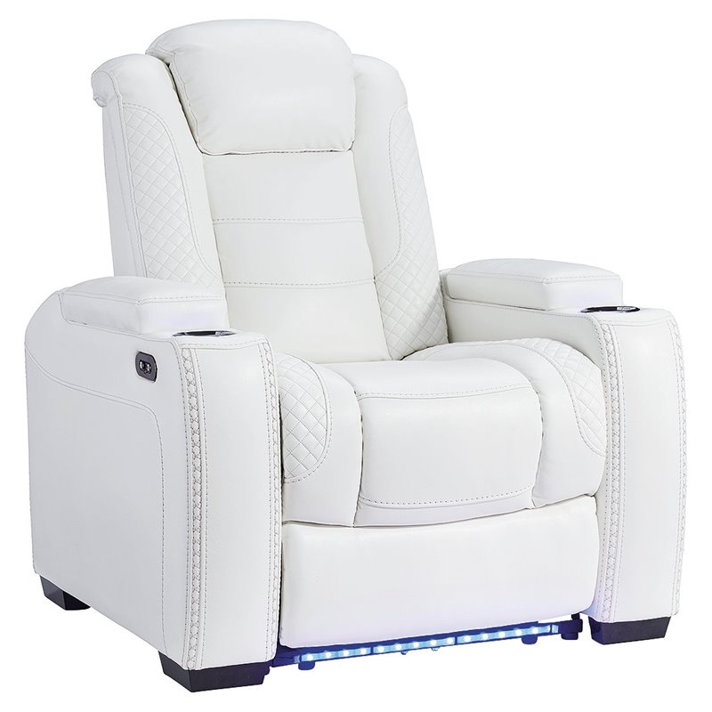 Faux Leather Power Recliner In White, Ashley Furniture Faux Leather Reviews