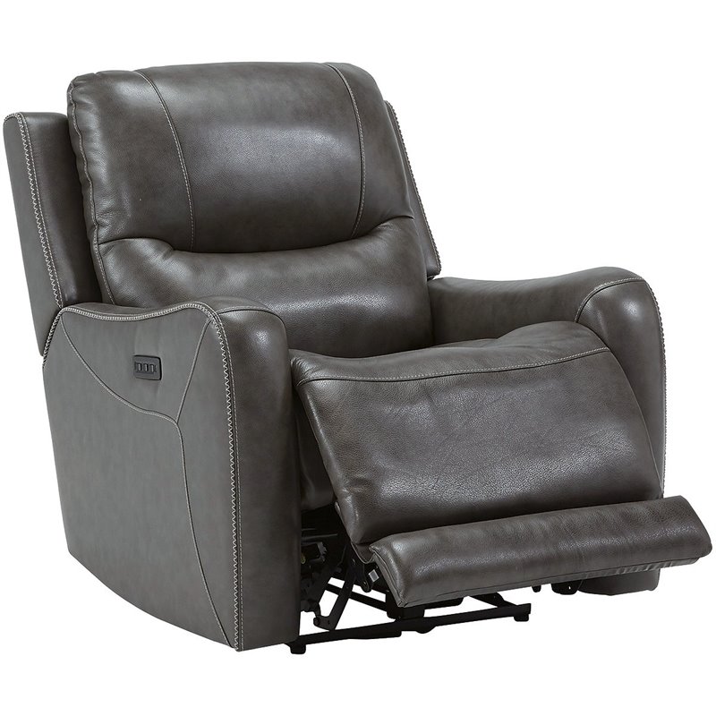 Ashley Furniture Galahad Faux Leather Recliner Chair w/Power Headrest in Smoke