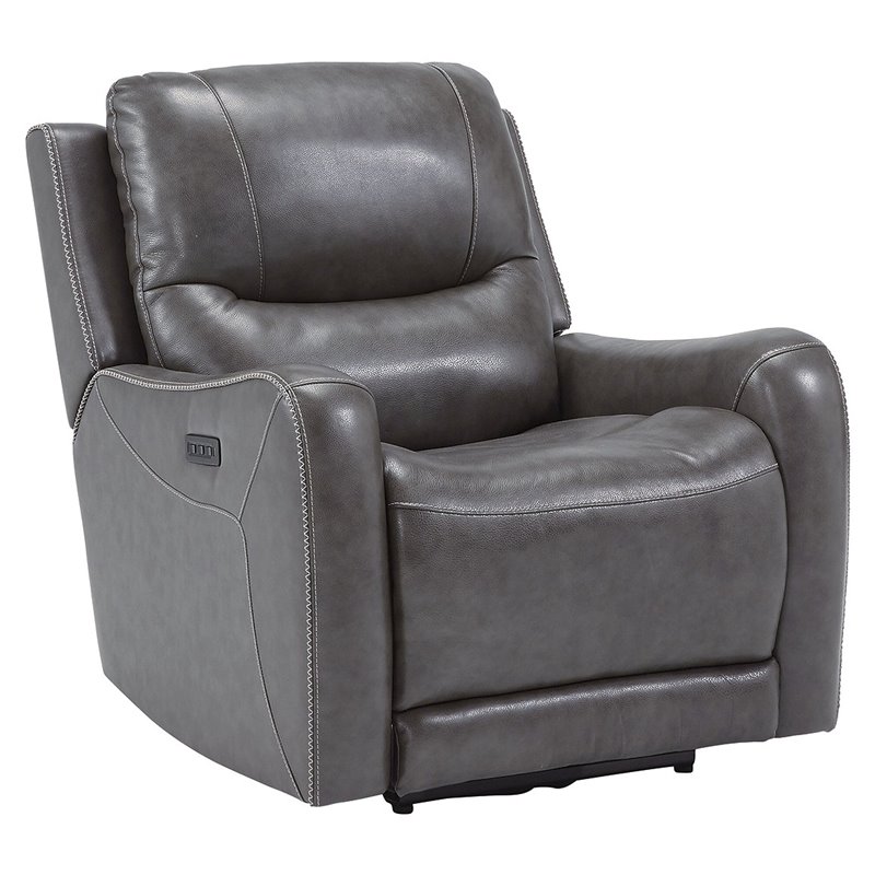 Ashley Furniture Galahad Faux Leather Recliner Chair w/Power Headrest in Smoke