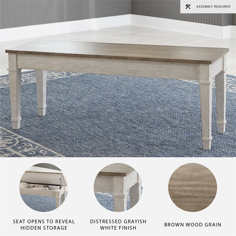 Signature Design by Ashley Skempton Wood Storage Bench in White & Light Brown