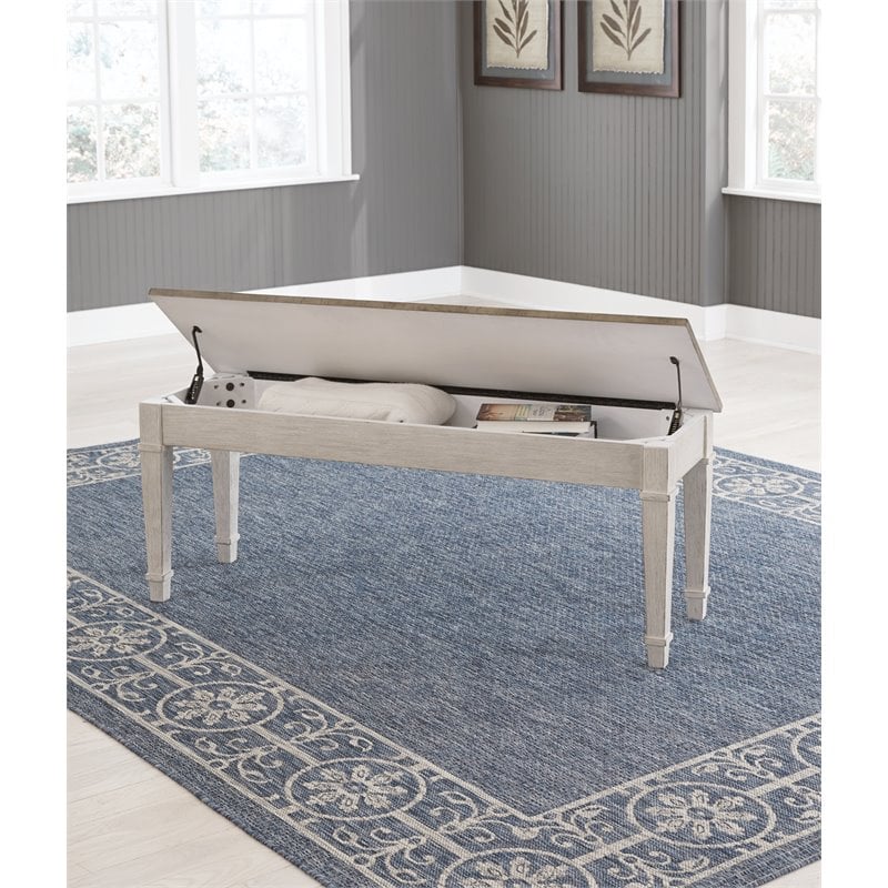 Signature Design by Ashley Skempton Wood Storage Bench in White & Light Brown
