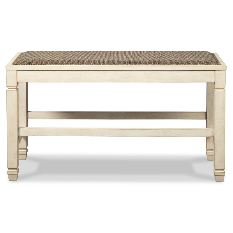 Ashley Furniture Bolanburg Single Wood Counter Bench in Antique White & Brown