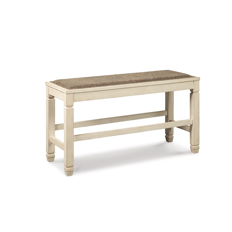 Ashley Furniture Bolanburg Single Wood Counter Bench in Antique White & Brown