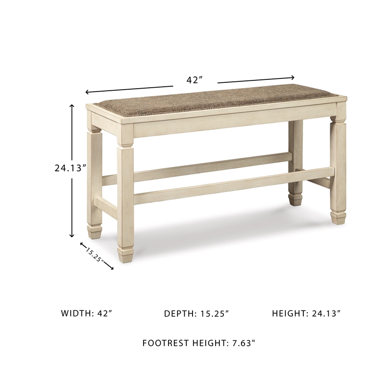 Ashley Furniture Bolanburg Single Wood Counter Bench in Antique White & Brown