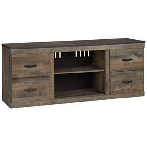 Ashley Furniture Trinell Large Wood TV Stand with Fireplace Option in Brown