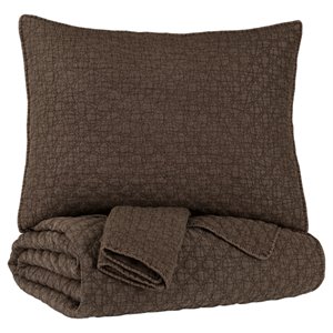 ashley furniture ryter twin microfiber coverlet set in brown