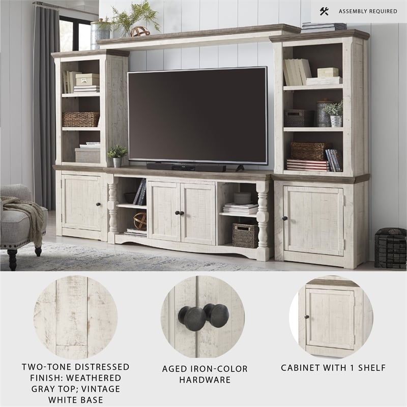 Ashley Furniture Havalance Right Wood Pier Cabinet in White Wash & Gray