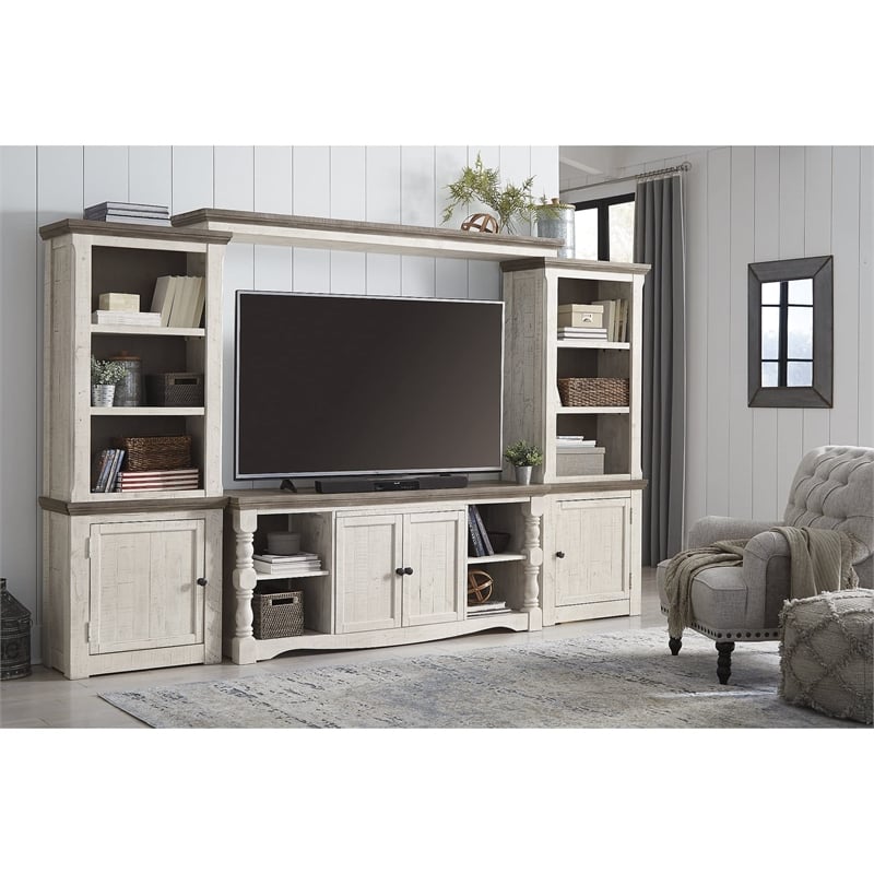 Ashley Furniture Havalance Right Wood Pier Cabinet in White Wash & Gray