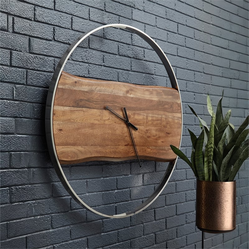 Signature Design by Ashley Panchali Wood Wall Clock in Brown & Silver