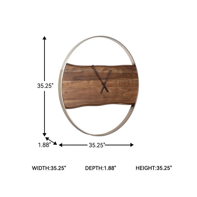Signature Design by Ashley Panchali Wood Wall Clock in Brown & Silver