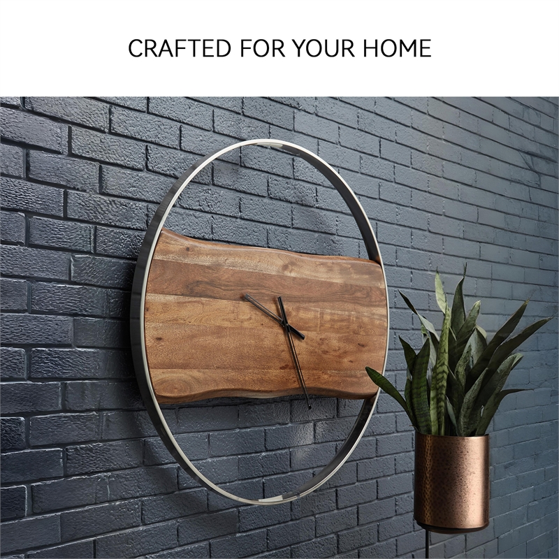 Signature Design by Ashley Panchali Wood Wall Clock in Brown & Silver