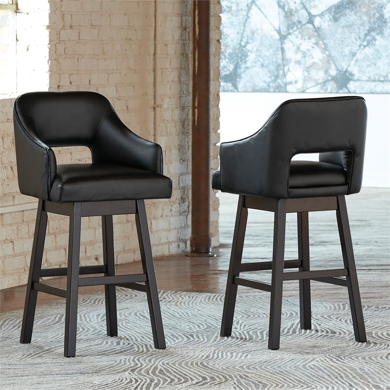 Signature Design by Ashley Tallenger Wood Swivel Barstool in Black & Brown