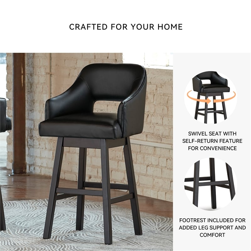 Signature Design by Ashley Tallenger Wood Swivel Barstool in Black & Brown