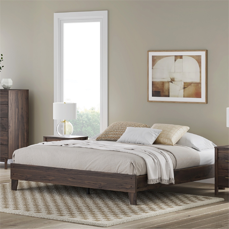 Ashley Furniture Calverson Queen Engineered Wood Platform Bed in Mocha Brown