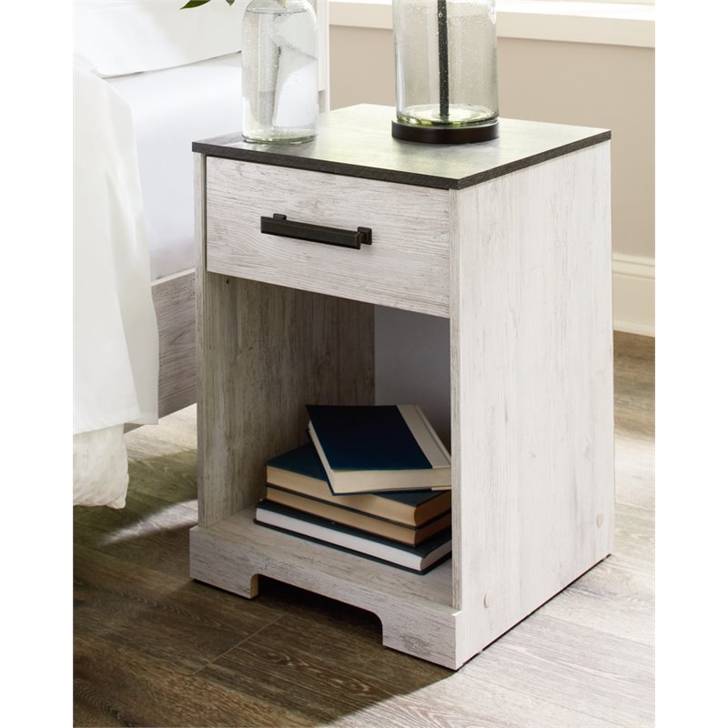Ashley Furniture Shawburn 1-Drawer Wood Nightstand in White & Charcoal