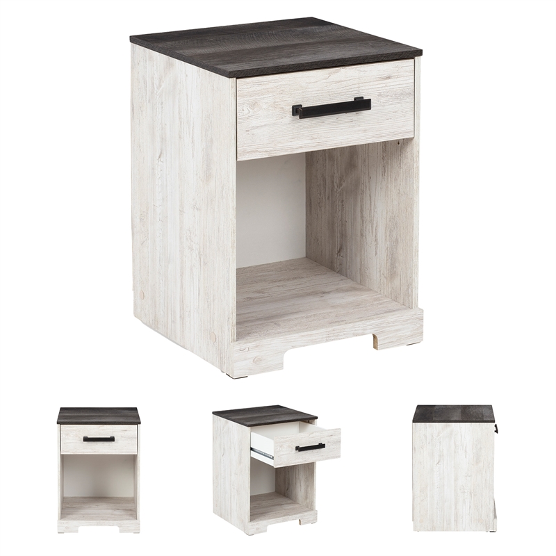 Ashley Furniture Shawburn 1-Drawer Wood Nightstand in White & Charcoal