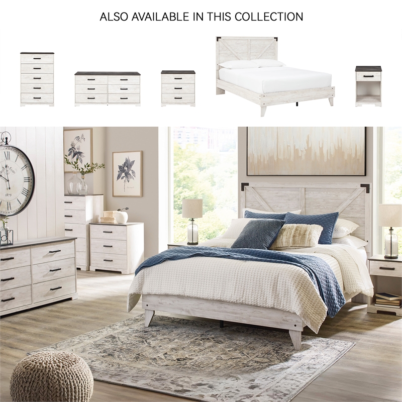 Ashley Furniture Shawburn 1-Drawer Wood Nightstand in White & Charcoal