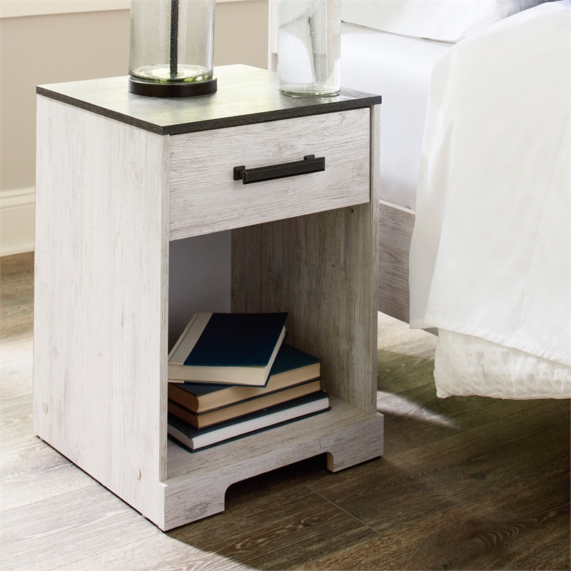 Ashley Furniture Shawburn 1-Drawer Wood Nightstand in White & Charcoal