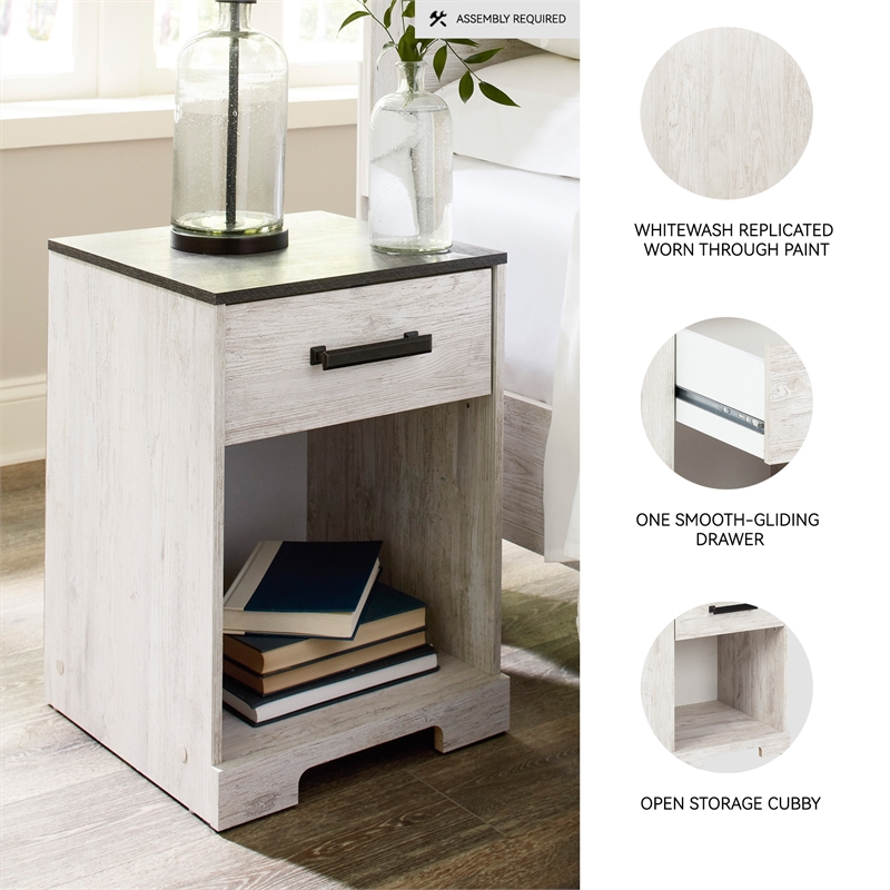 Ashley Furniture Shawburn 1-Drawer Wood Nightstand in White & Charcoal