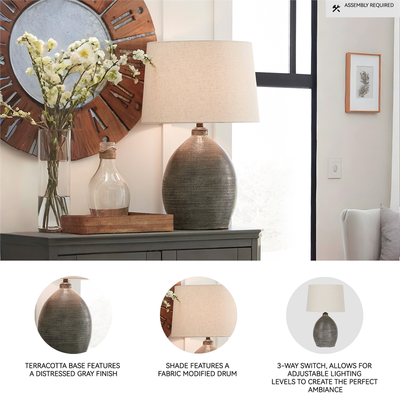 Signature Design by Ashley Joyelle Single Ceramic Table Lamp in Gray Terracotta