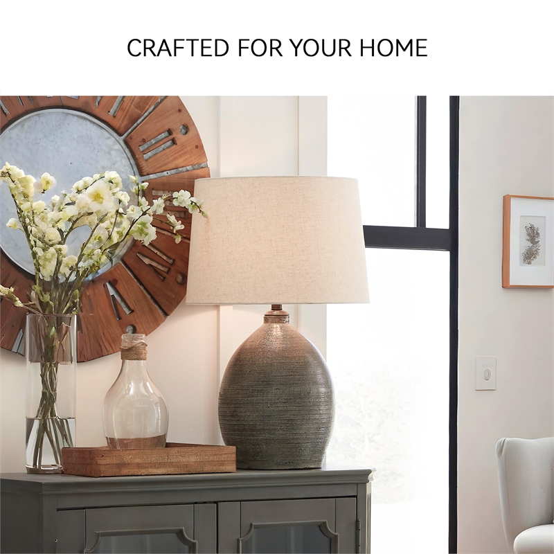 Signature Design by Ashley Joyelle Single Ceramic Table Lamp in Gray Terracotta