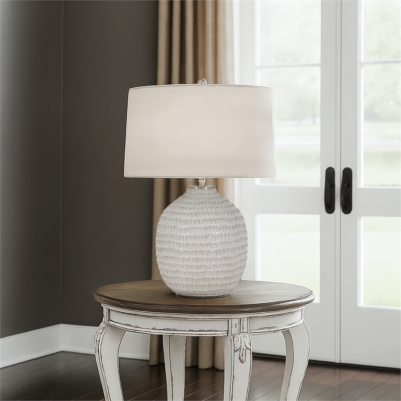 Signature Design by Ashley Jamon Single Ceramic Table Lamp in White & Beige