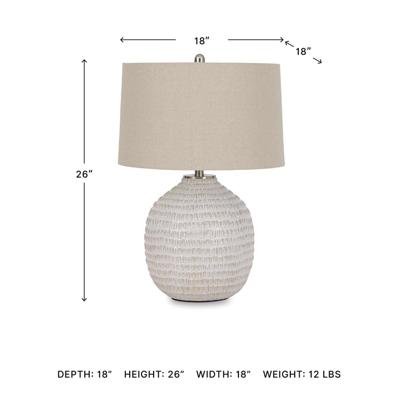 Signature Design by Ashley Jamon Single Ceramic Table Lamp in White & Beige